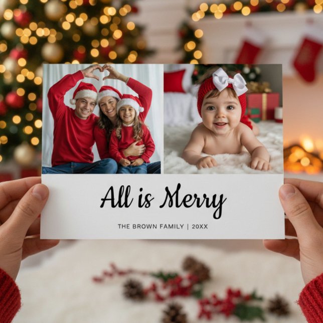 Golden Glow All Is Bright Family Christmas Card (Creator Uploaded)