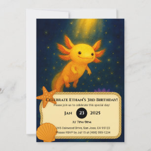 Golden Glow Axolotl Birthday  Invitation