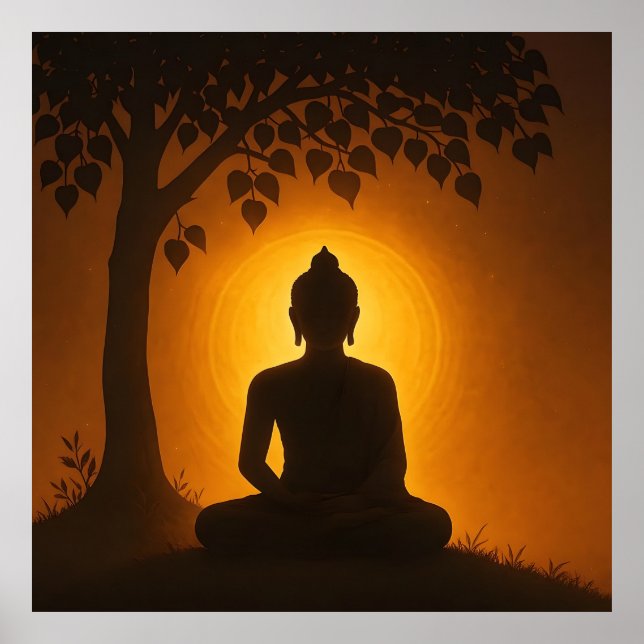 Golden Glow Buddha Meditation - Bodhi Tree Enlight Poster (Front)