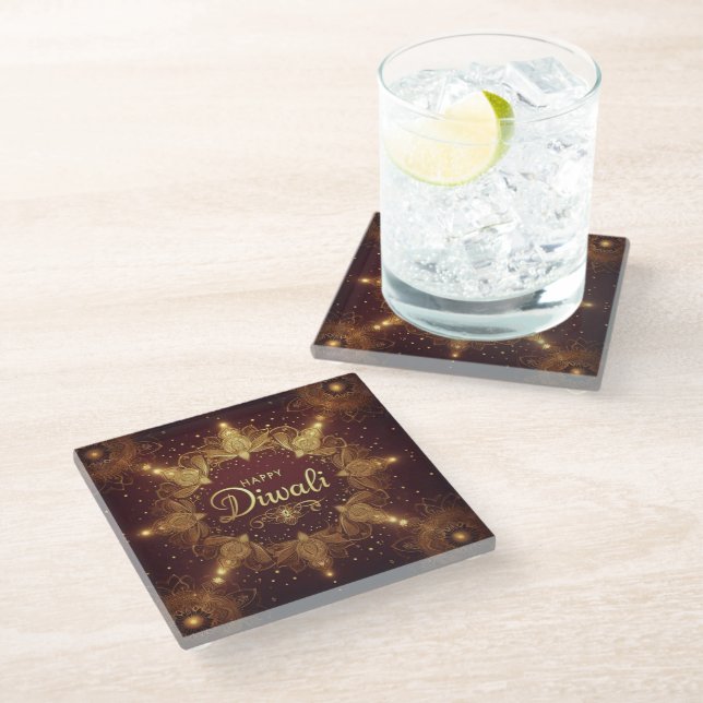 Golden Glow Diwali  Glass Coaster (Angled)