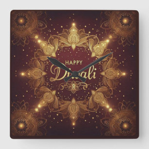 Golden Glow Diwali Square Wall Clock