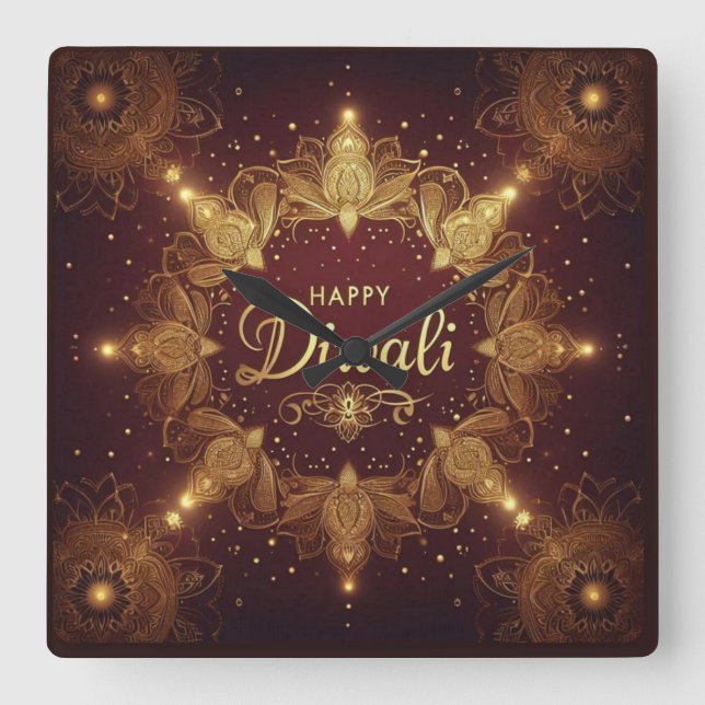 Golden Glow Diwali  Square Wall Clock (Front)