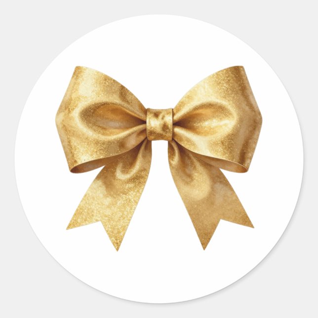 Golden Glow Festive Bow Classic Round Sticker (Front)