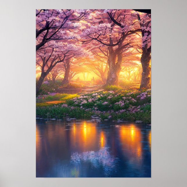Golden Glow of Cherry Blossoms Poster (Front)