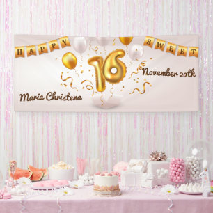 Golden Glow  Sweet 16 Balloons Birthday Banner