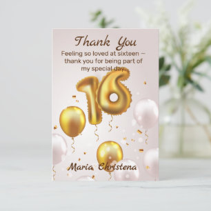 Golden Glow Sweet 16 Balloons Birthday Thank You Card