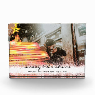 Golden Glow Tree Star Glitter Christmas Photo Block