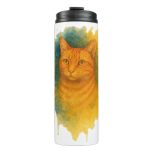 Golden Glow: Watercolor Cat T-Shirt Thermal Tumbler