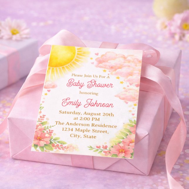 Golden Glow Watercolor Girl Sun Invitation (Creator Uploaded)