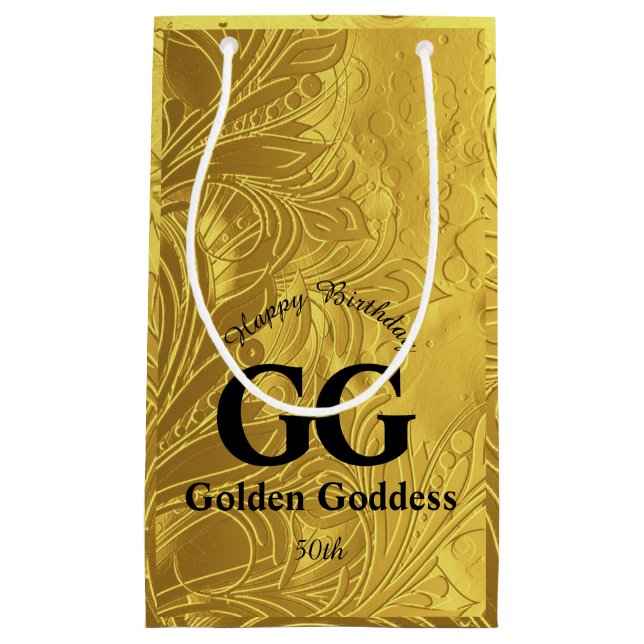 Golden Goddess Celebrate Happy 50th Birthday Party Small Gift Bag (Front)