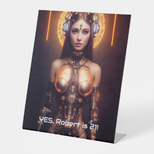 Golden Goddess Cyborg Pedestal Sign