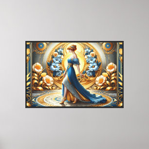 Golden Goddess in Art Nouveau Bloom Acrylic Art Canvas Print