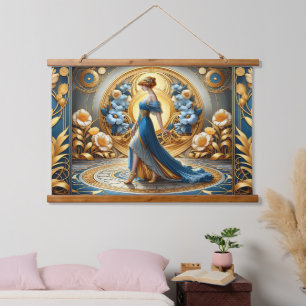 Golden Goddess in Art Nouveau Bloom Hanging Tapestry
