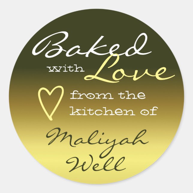 Golden Gold Ombre Gradience Baked with Love Heart  Classic Round Sticker (Front)