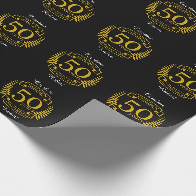 GOLDEN Golden 50 Years Wedding Anniversary 50 all Wrapping Paper (Corner)