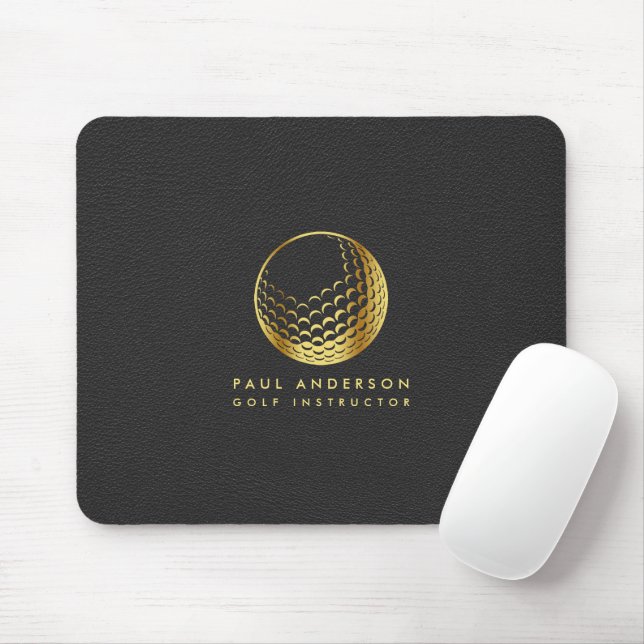 Golden Golf Ball Logo Elegant Golfer Monogram Mouse Pad (With Mouse)
