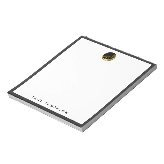 Golden Golf Ball Logo Elegant Golfer Monogram Notepad (Rotated)