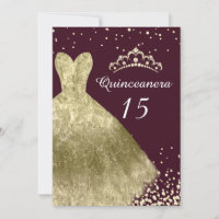 Golden Gown Burgundy Back Quinceanera Party 15th