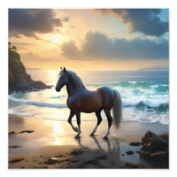 Golden Grace: A Palomino Horse on the Sunset Shore