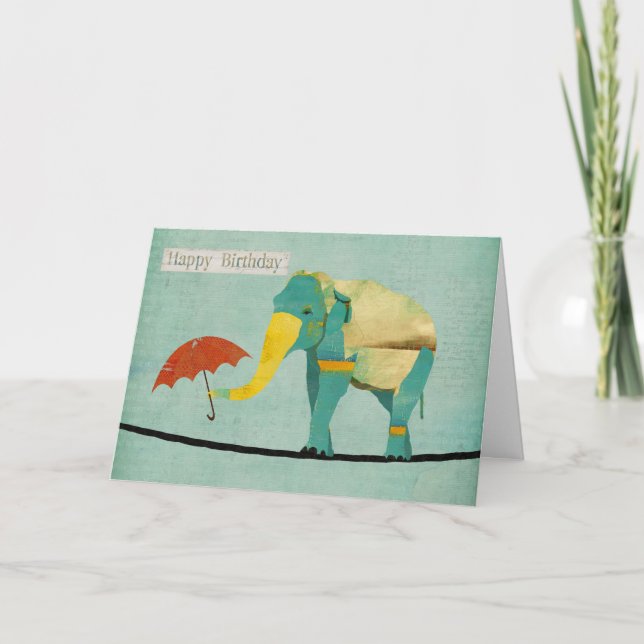 Golden Graceful Elephant Birthday  Card (Front)