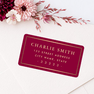 Golden gradient border burgundy return address label