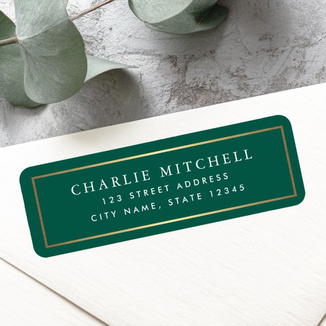 Golden gradient border forest green return address (Golden gradient border forest green return address label)