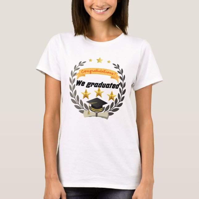 Golden Graduation Badge with Elegant Style T-Shirt (Front)