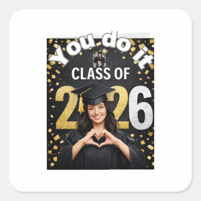 Golden Graduation Celebration Card – Congratulatio Square Sticker (Front)