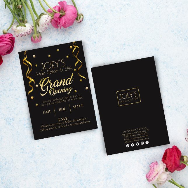 Golden Grand Opening Business RSVP Invitation Card (Creator Uploaded)