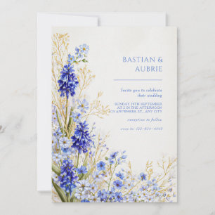 Golden Grass Blue Muscari Botanical Spray Wedding Invitation