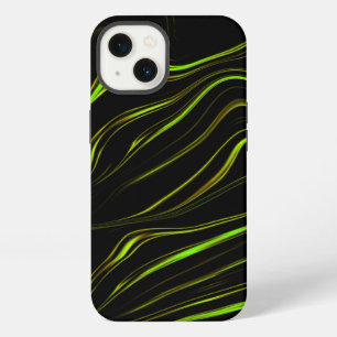 Golden grass or wavy green long strokes on black iPhone 13 case
