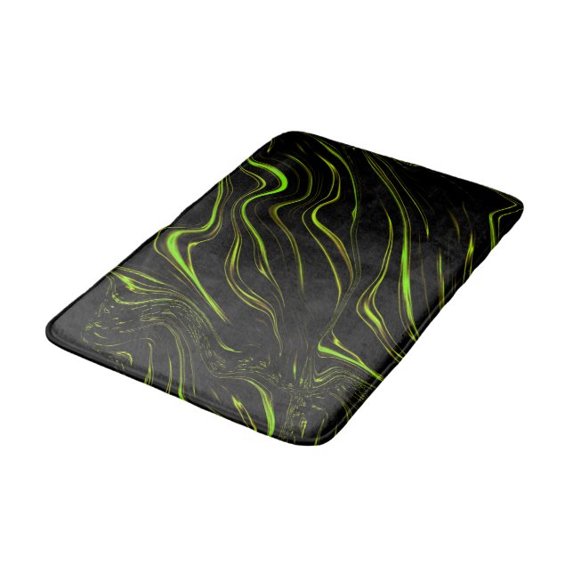 Golden grass, wavy green long traces on black fund bath mat (Angled)