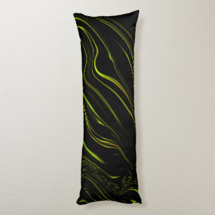 Golden grass, wavy green long traces on black fund body cushion