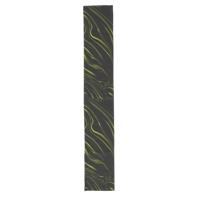 Golden grass, wavy green long traces on black fund table runner (Front)