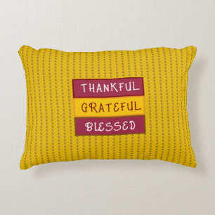 Golden Gratitude Accent Pillow: Blessed, Thankful Decorative Cushion