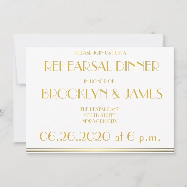 Golden Great Gatsby Wedding Rehearsal Invitations (Front)