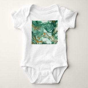 Golden-green acrylic: marble texture art. baby bodysuit