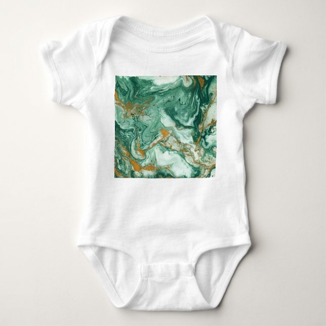 Golden-green acrylic: marble texture art. baby bodysuit (Front)