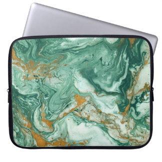 Golden-green acrylic: marble texture art. laptop sleeve