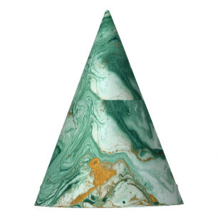 Golden-green acrylic: marble texture art. party hat