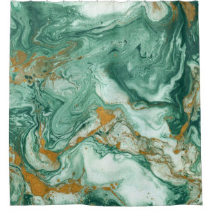 Golden-green acrylic: marble texture art. shower curtain