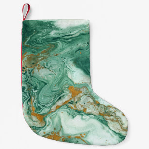 Golden-green acrylic: marble texture art. small christmas stocking