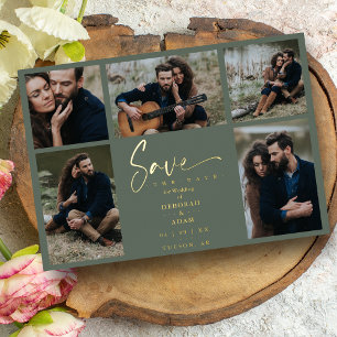 Golden Green Chic Trendy Collage Wedding 5 Photos