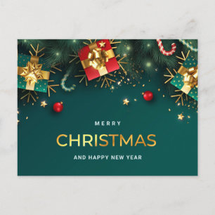 Golden Green Christmas Ornament Corporate Greeting Holiday Postcard