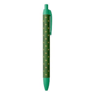 Golden Green Clover Pattern Black Ink Pen
