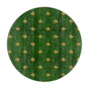 Golden Green Clover Pattern Cutting Board