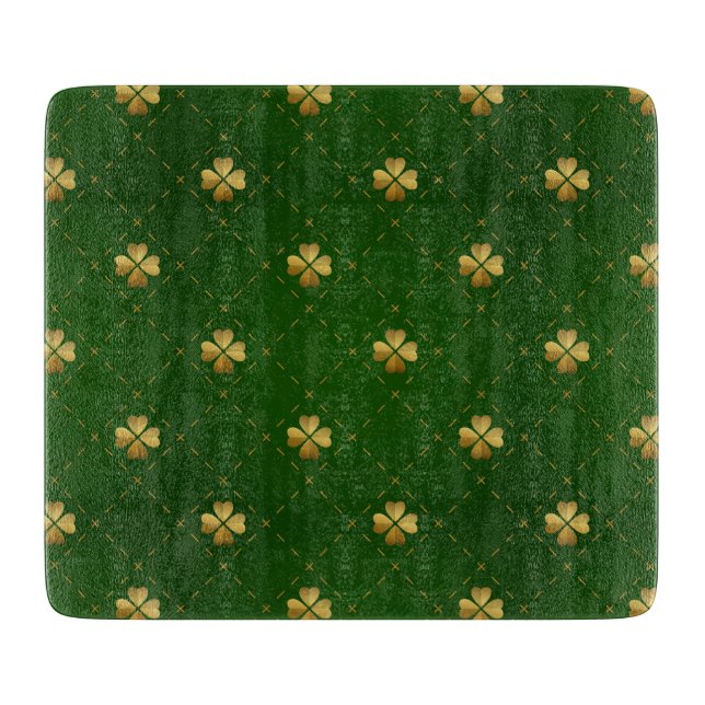 Golden Green Clover Pattern Cutting Board (Front)