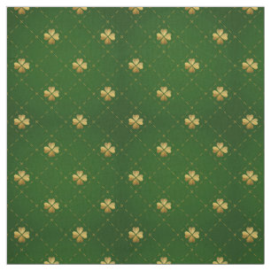 Golden Green Clover Pattern Fabric
