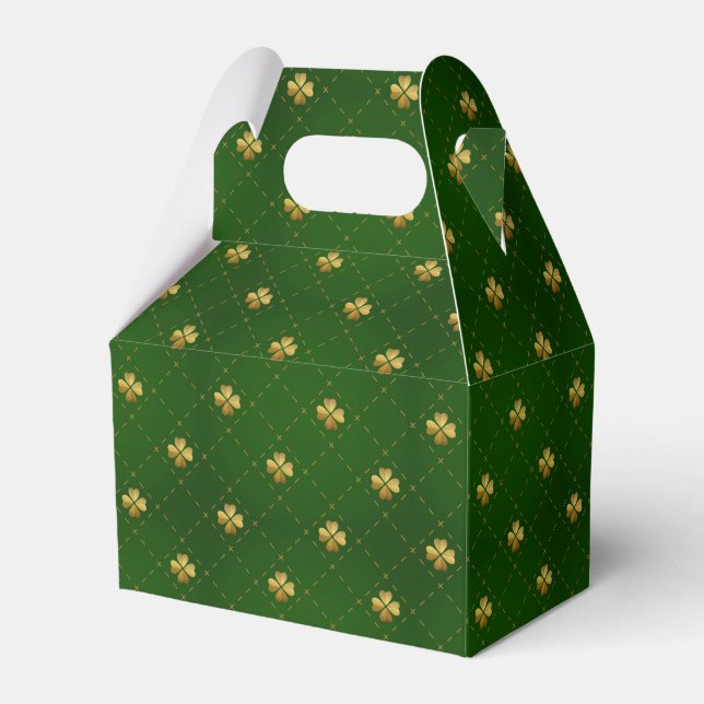 Golden Green Clover Pattern Favour Box (Front Side)
