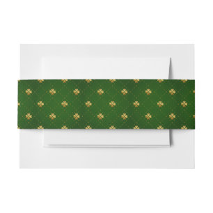 Golden Green Clover Pattern Invitation Belly Band